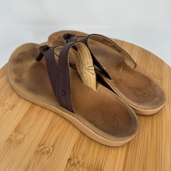 Olukai Kaekae Ko'o Brown Leather Flip Flop Sandals Womens 8 20409-SAGS - Picture 10 of 10